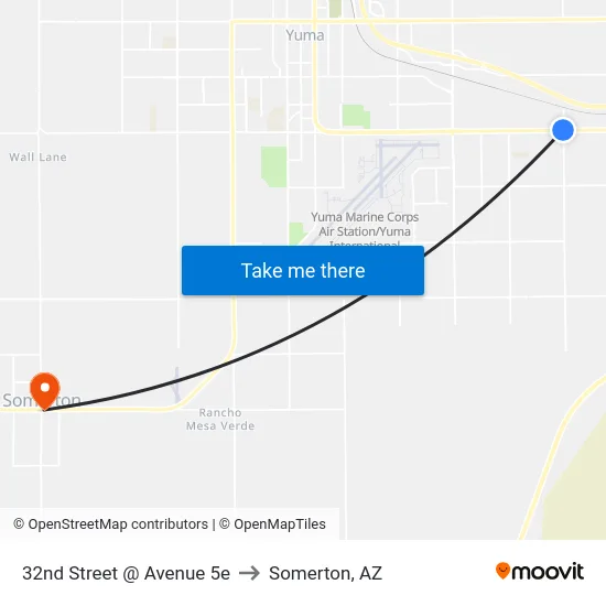 32nd Street @ Avenue 5e to Somerton, AZ map