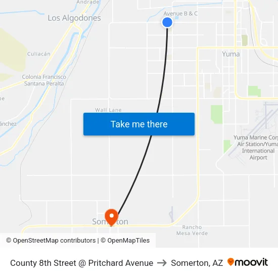 County 8th Street @ Pritchard Avenue to Somerton, AZ map