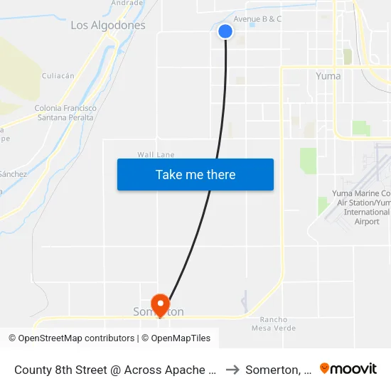 County 8th Street @ Across Apache Lane to Somerton, AZ map