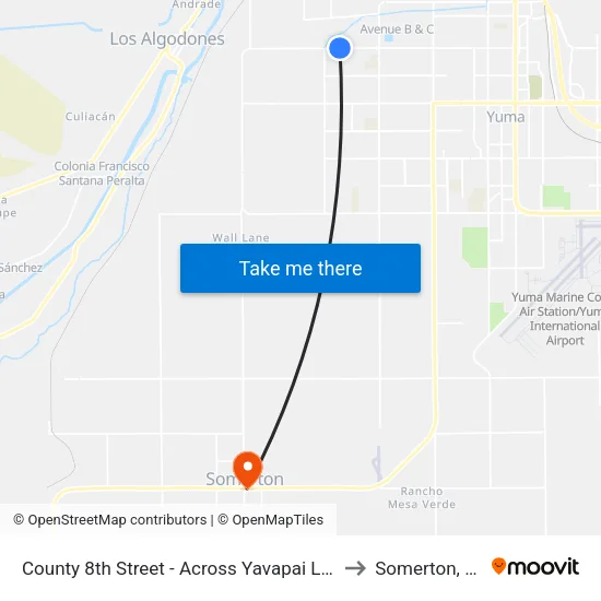 County 8th Street - Across Yavapai Lane to Somerton, AZ map
