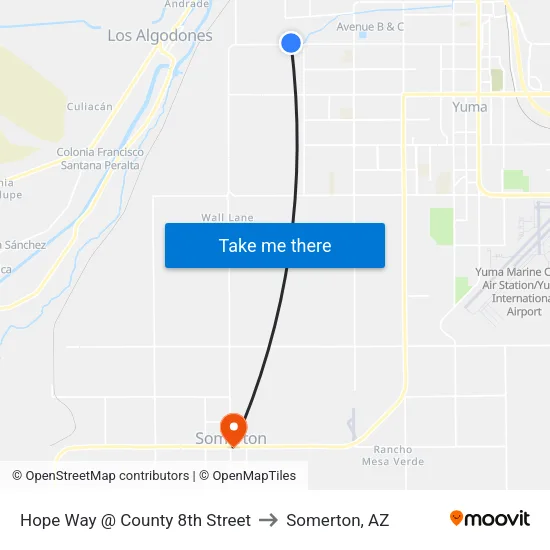 Hope Way @ County 8th Street to Somerton, AZ map