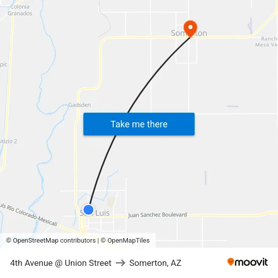 4th Avenue @ Union Street to Somerton, AZ map