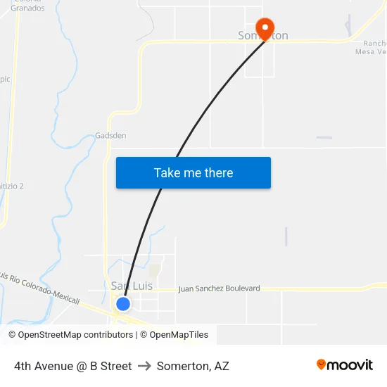 4th Avenue @ B Street to Somerton, AZ map