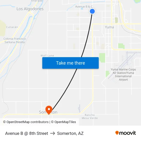 Avenue B @ 8th Street to Somerton, AZ map