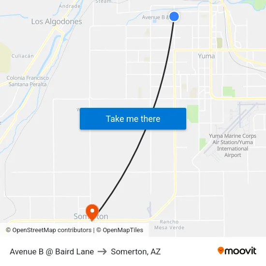Avenue B @ Baird Lane to Somerton, AZ map