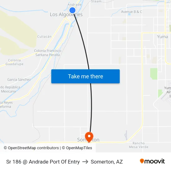 Sr 186 @ Andrade Port Of Entry to Somerton, AZ map