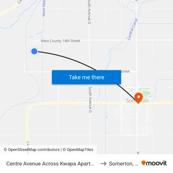 Centre Avenue Across Kwapa Apartments to Somerton, AZ map