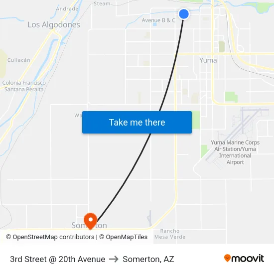 3rd Street @ 20th Avenue to Somerton, AZ map