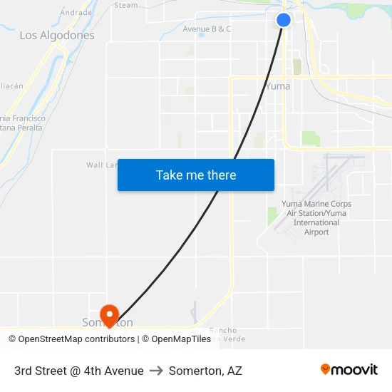 3rd Street @ 4th Avenue to Somerton, AZ map