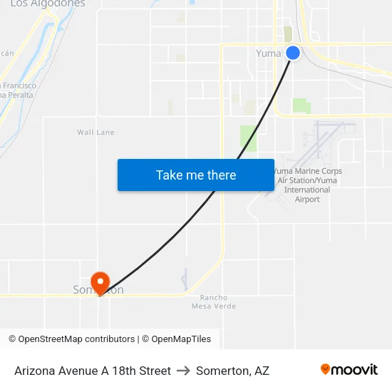 Arizona Avenue A 18th Street to Somerton, AZ map