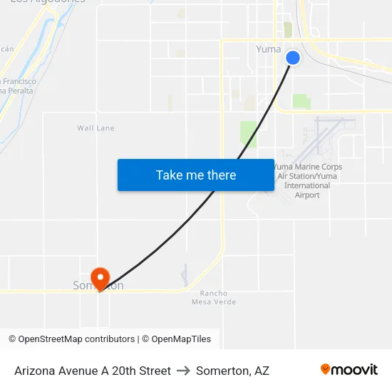Arizona Avenue A 20th Street to Somerton, AZ map