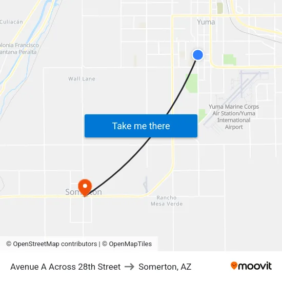 Avenue A Across 28th Street to Somerton, AZ map