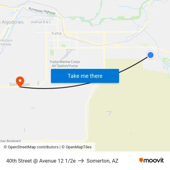 40th Street @ Avenue 12 1/2e to Somerton, AZ map