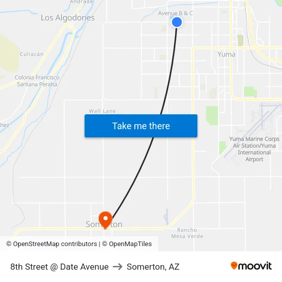 8th Street @ Date Avenue to Somerton, AZ map