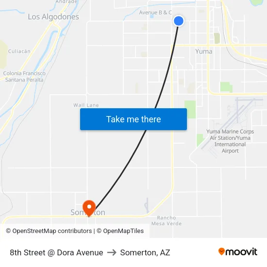 8th Street @ Dora Avenue to Somerton, AZ map