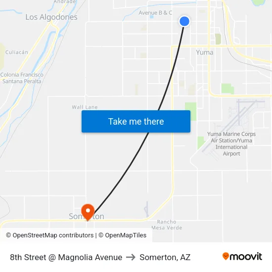 8th Street @ Magnolia Avenue to Somerton, AZ map