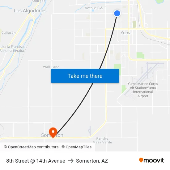 8th Street @ 14th Avenue to Somerton, AZ map