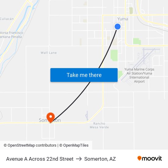 Avenue A Across 22nd Street to Somerton, AZ map