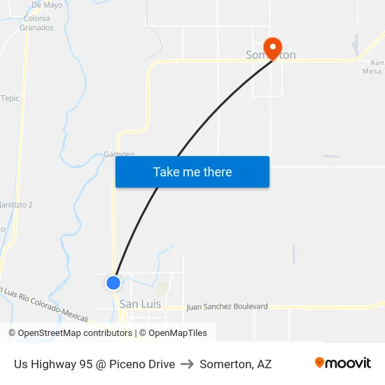 Us Highway 95 @ Piceno Drive to Somerton, AZ map