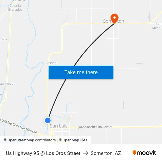 Us Highway 95 @ Los Oros Street to Somerton, AZ map