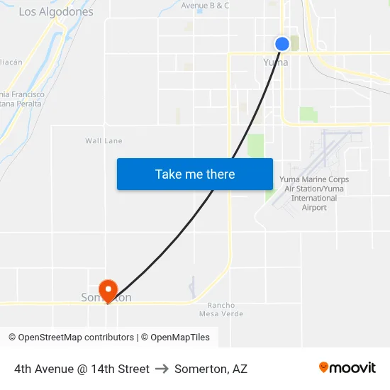 4th Avenue @ 14th Street to Somerton, AZ map