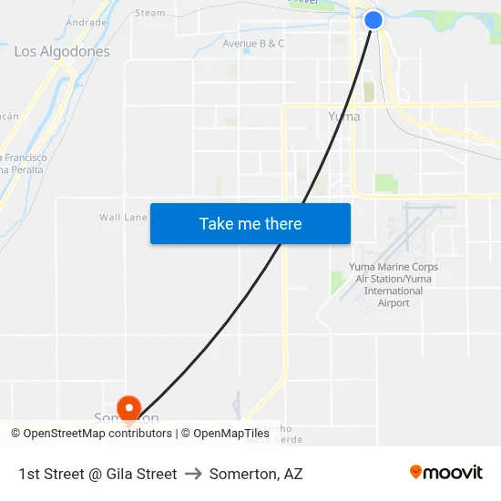 1st Street @ Gila Street to Somerton, AZ map