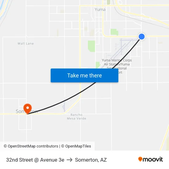 32nd Street @ Avenue 3e to Somerton, AZ map