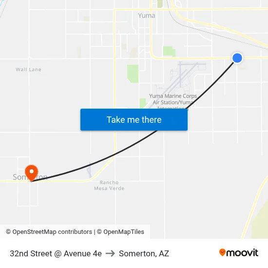 32nd Street @ Avenue 4e to Somerton, AZ map