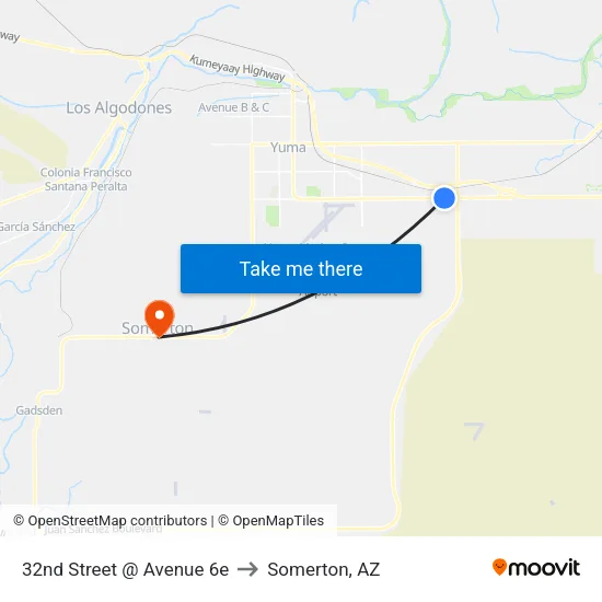 32nd Street @ Avenue 6e to Somerton, AZ map