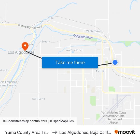 Yuma County Area Transit to Los Algodones, Baja California map