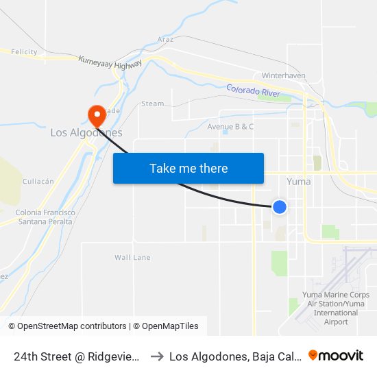 24th Street @ Ridgeview Drive to Los Algodones, Baja California map