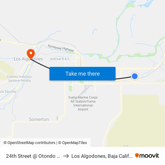 24th Street @ Otondo Drive to Los Algodones, Baja California map