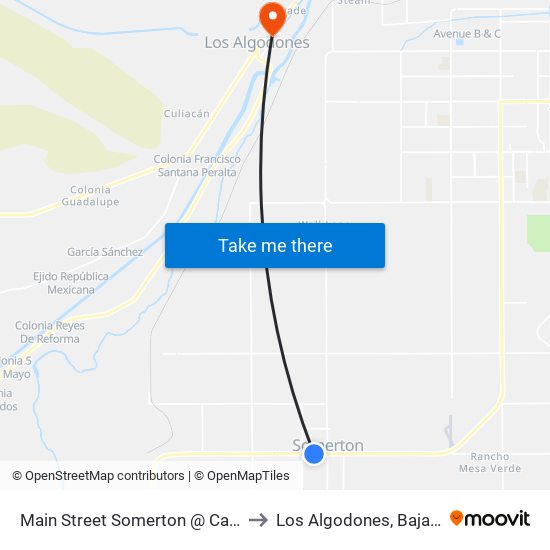 Main Street Somerton @ Carliste Avenue to Los Algodones, Baja California map