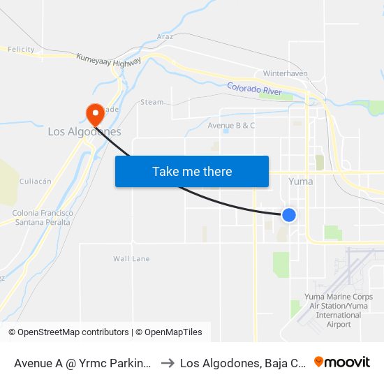 Avenue A @ Yrmc Parking Garage to Los Algodones, Baja California map