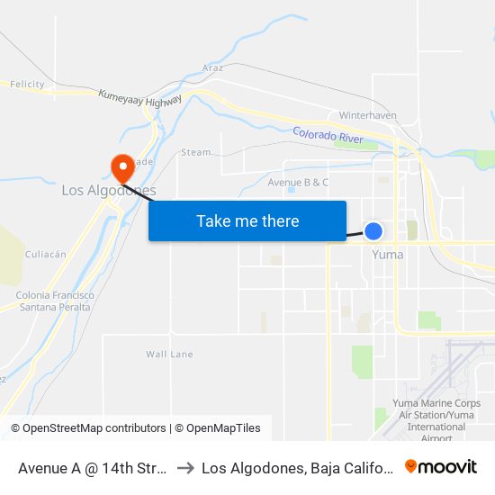 Avenue A @ 14th Street to Los Algodones, Baja California map