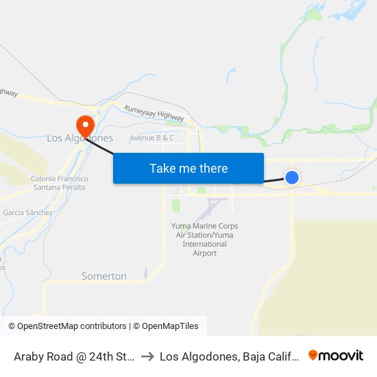 Araby Road @ 24th Street to Los Algodones, Baja California map