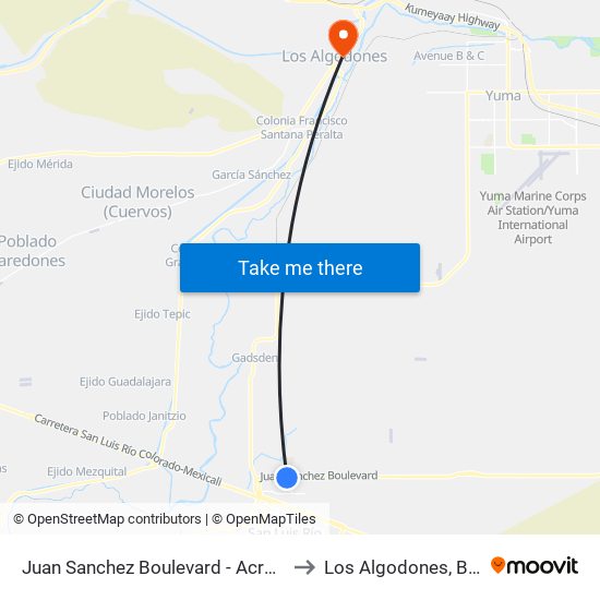 Juan Sanchez Boulevard - Across From 7th Avenue to Los Algodones, Baja California map