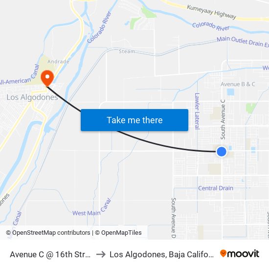 Avenue C @ 16th Street to Los Algodones, Baja California map