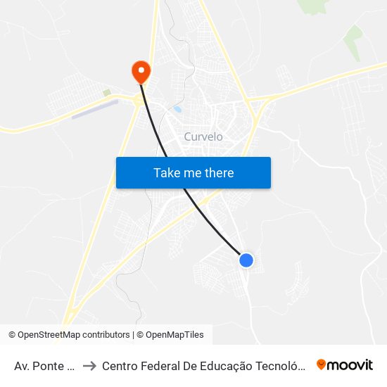 Av. Ponte Nova, 1239 to Centro Federal De Educação Tecnológica De Minas Gerais - Campus X map