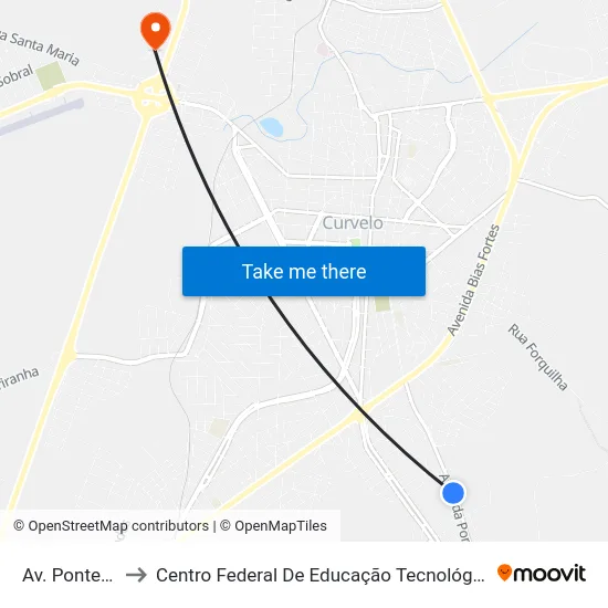 Av. Ponte Nova, 200 to Centro Federal De Educação Tecnológica De Minas Gerais - Campus X map