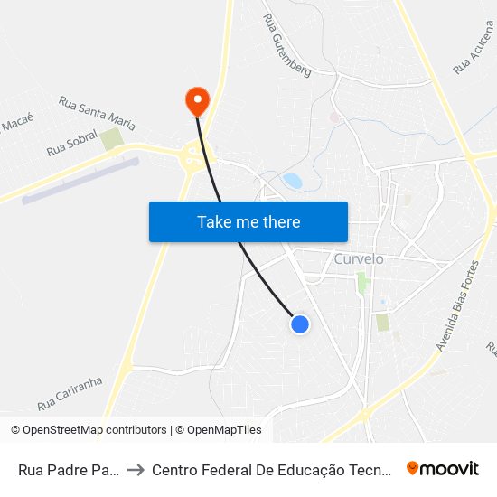 Rua Padre Paulo Ruthen, 223 to Centro Federal De Educação Tecnológica De Minas Gerais - Campus X map