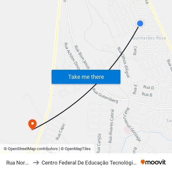 Rua Noruega, 205 to Centro Federal De Educação Tecnológica De Minas Gerais - Campus X map