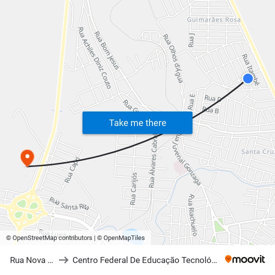 Rua Nova Betânia, 80 to Centro Federal De Educação Tecnológica De Minas Gerais - Campus X map