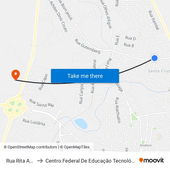 Rua Rita Antunes, 625 to Centro Federal De Educação Tecnológica De Minas Gerais - Campus X map