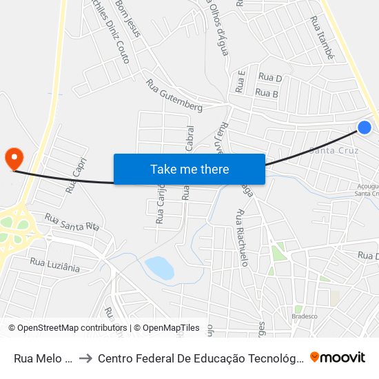 Rua Melo Viana, 125 to Centro Federal De Educação Tecnológica De Minas Gerais - Campus X map