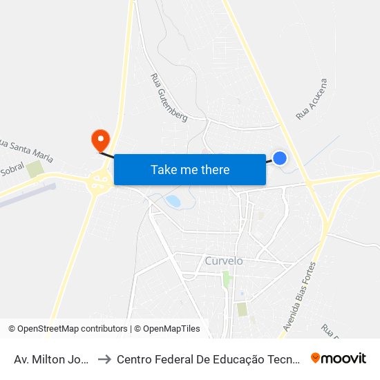 Av. Milton Joaquim Diniz, 280 to Centro Federal De Educação Tecnológica De Minas Gerais - Campus X map