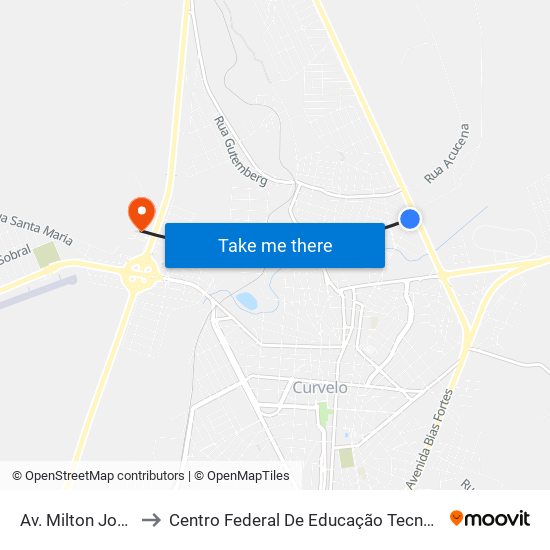 Av. Milton Joaquim Diniz, 485 to Centro Federal De Educação Tecnológica De Minas Gerais - Campus X map