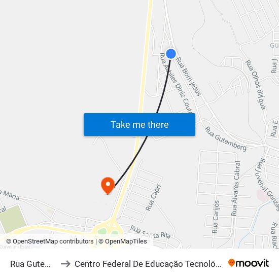 Rua Gutemberg, 1221 to Centro Federal De Educação Tecnológica De Minas Gerais - Campus X map