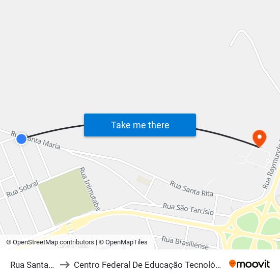 Rua Santa Maria, 645 to Centro Federal De Educação Tecnológica De Minas Gerais - Campus X map