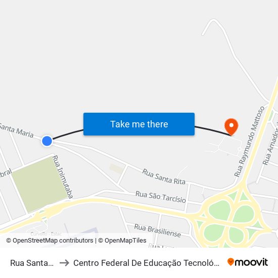 Rua Santa Maria, 380 to Centro Federal De Educação Tecnológica De Minas Gerais - Campus X map